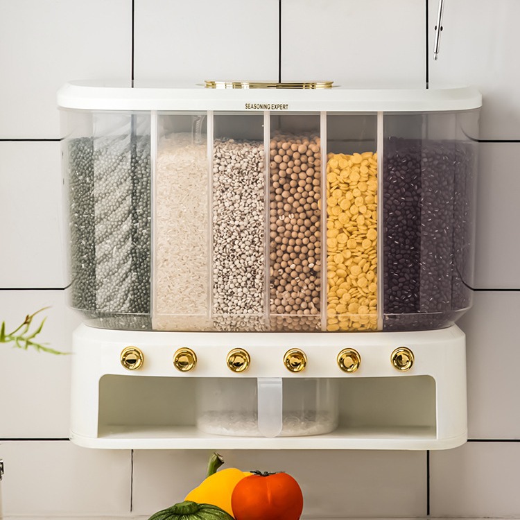 Simple home kitchen wall-mounted divided rice bucket moisture-proof and insect-proof divided grain storage bucket rice bucket plastic kitchen 10 kg