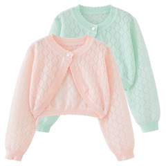 Cross-border hollow new small and medium children's sweater, cape coat, air conditioner sun protection girls' knitted sweater wholesale summer thin