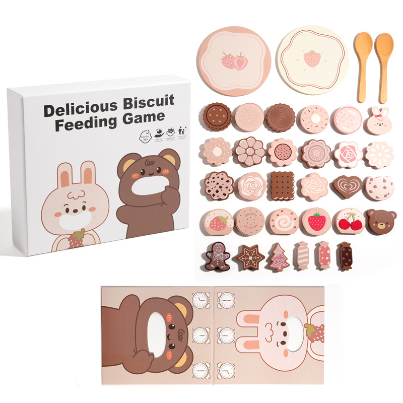 Conejo de dibujos animados oso delicioso juego de alimentación galletas ejercicio movimiento fino mano ojo coordinación juguetes de aprendizaje temprano