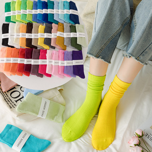 2025 New Dopamine Women's Colorful Dance Socks Solid Color Cotton Socks Mid-Length Socks Ribbed Slouch Socks All Seasons