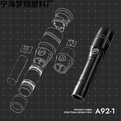 Super Bright Led Aluminum Alloy Flashlight, USB Rechargeable Spotlight with Zoom Function, Large Capacity Battery (UV fənərlər) - black-aluminum-alloy-zoom-flashlight-data-cable-battery-not-included