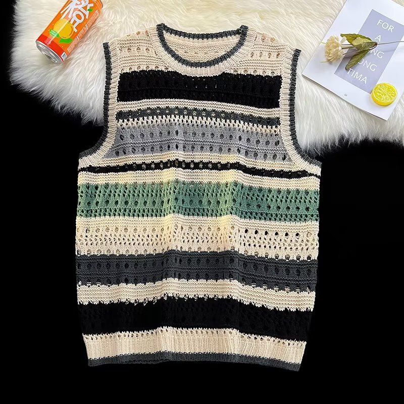 2025 Hollow Striped Sweater Women's Spring and Summer Thin Design Niche Inner Loose Bottoming Blouse Top Trbottomy