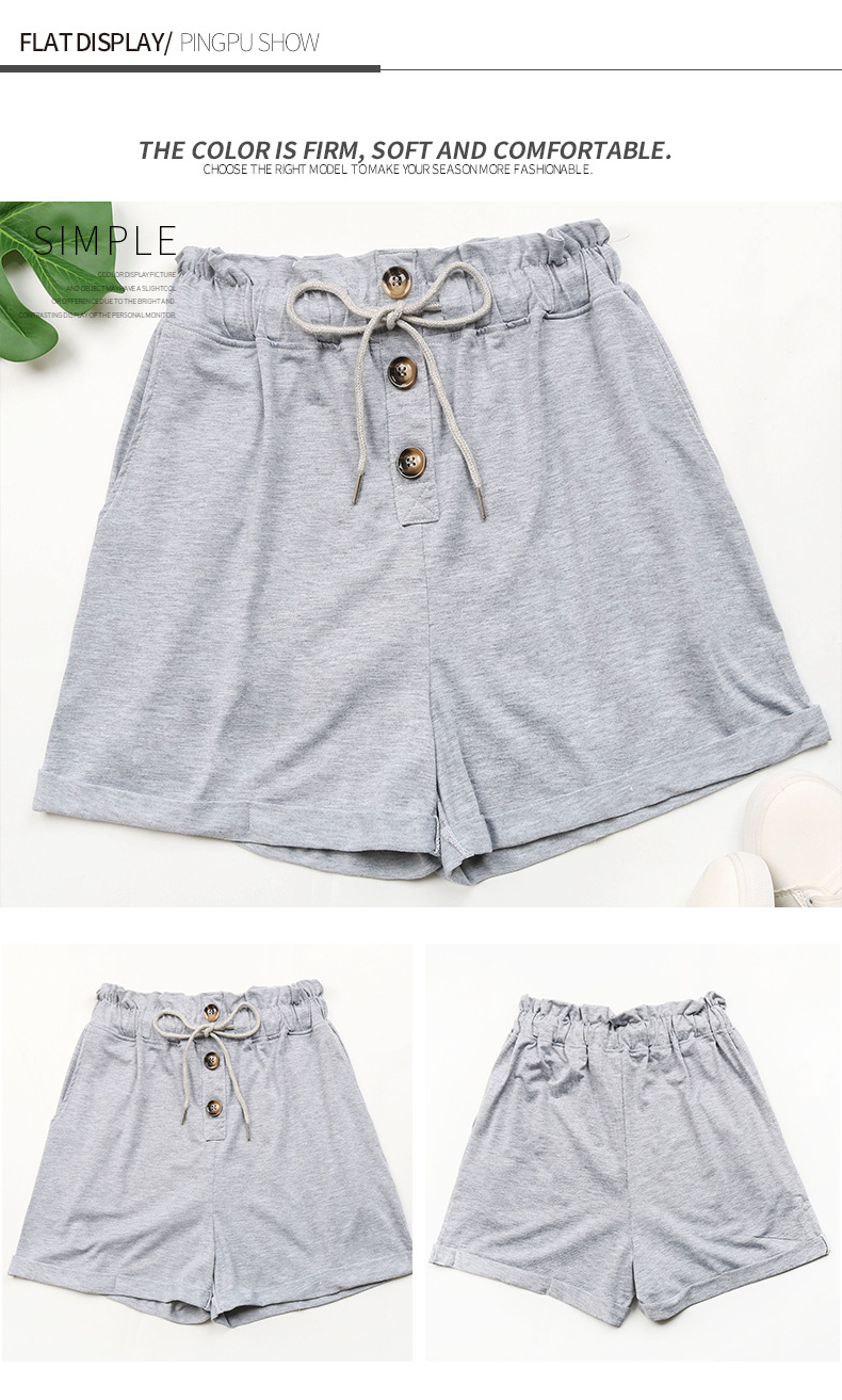 Einfarbige, elastische Freizeit-Sportshorts mit hoher Taille_voghion.com