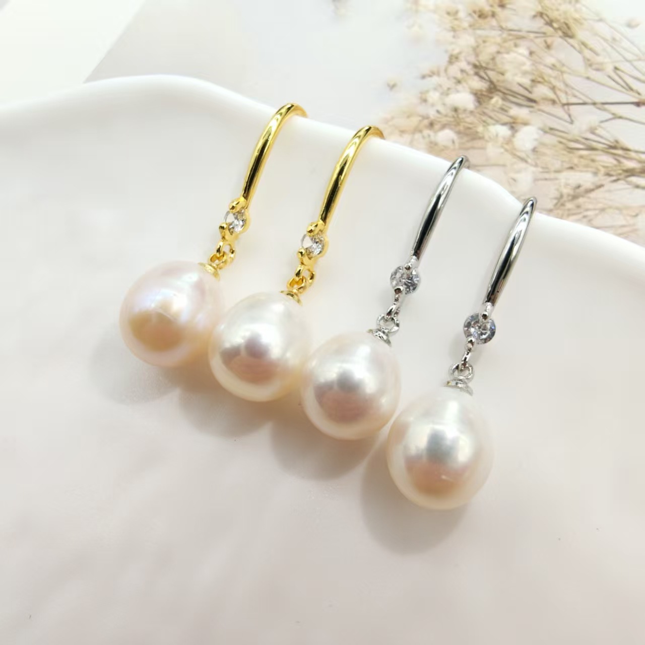 Zhuji Natural Freshwater Pearl Ear Hooks, Rice-Shaped Pearls, Genuine Gold Electroplated 18K Gold-Plated Natural Freshwater Genuine Pearl Earrings