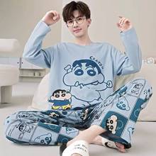 男士睡衣春秋季长袖卡通加肥大码青少年男生秋冬薄休闲家居服套装