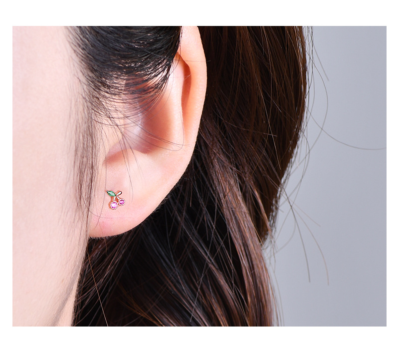 Simple Style Cherry Silver Plating Inlay Zircon Ear Studs 1 Piece
