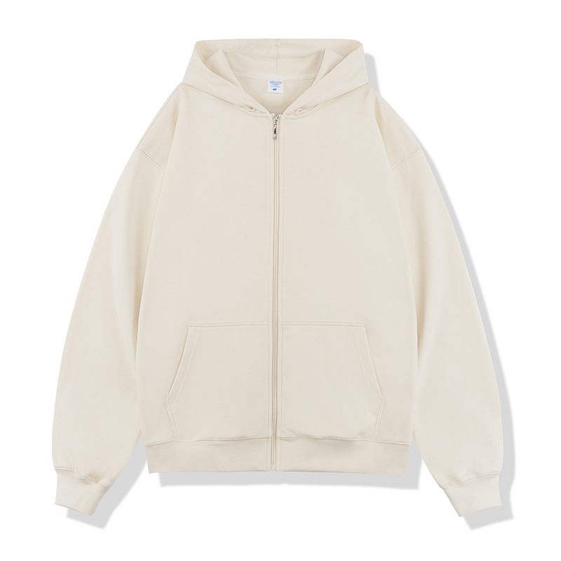 2025 秋と冬の新 450 グラムテリールーズトレンディなブランドジッパーフード付きスウェットシャツ無地カジュアルメンズ暖かいジャケット