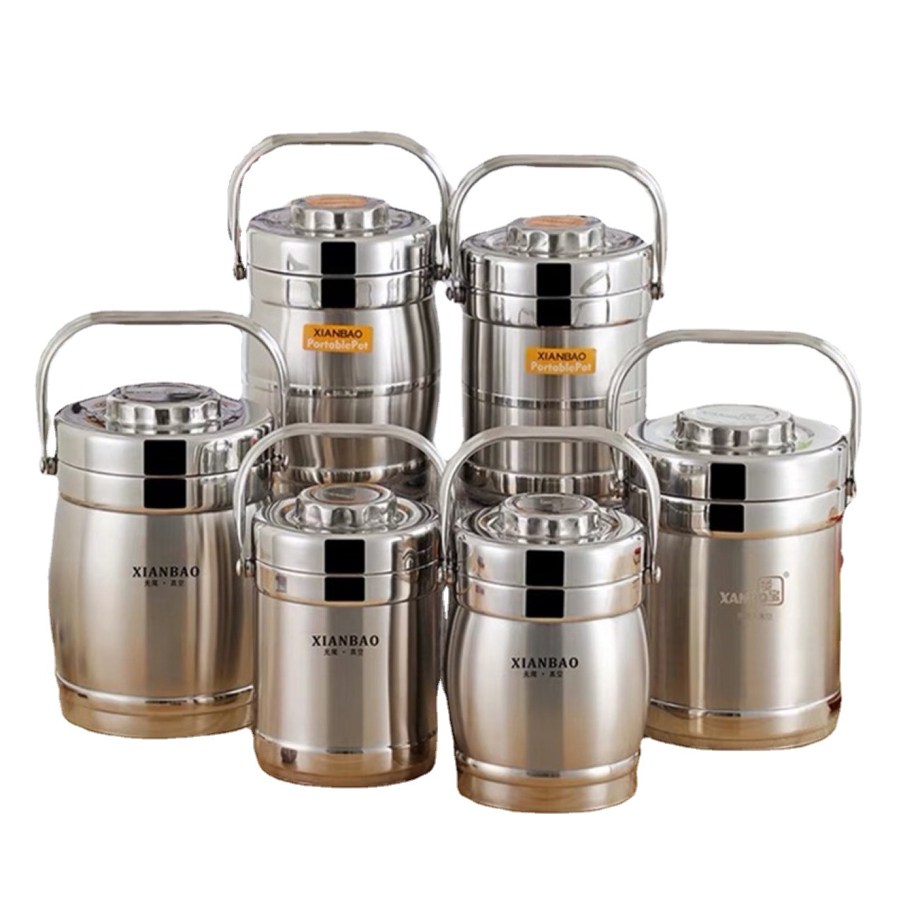 贤宝不锈钢真空保温提锅三层成人学生上班族手提便携饭盒便当汤壶