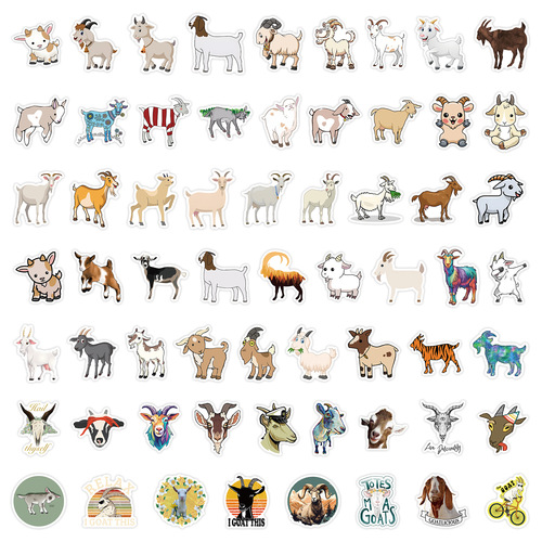 60 cute cartoon goat doodle stickers for luggage, computer guitar skateboard waterproof cup decoration wall decals wholesale