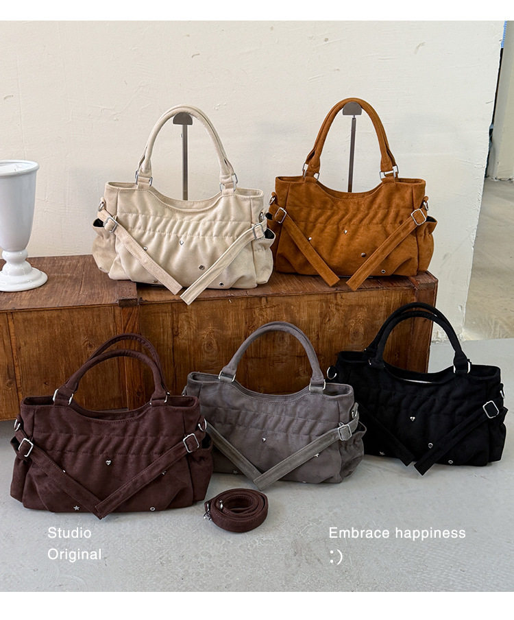 Túi tote da lộn mềm dáng shopping, túi đeo vai và đeo chéo dung lượng lớn — màu cà phê, màu nâu, màu trắng ngà, màu xám chi tiết 2
