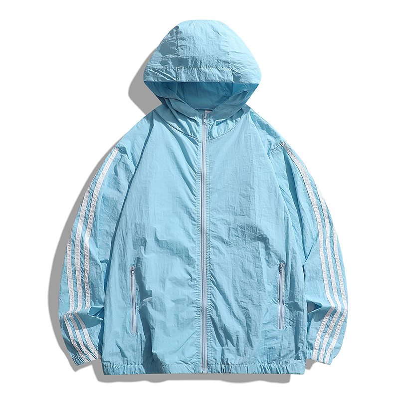 夏 3 ストライプアイスシルク日焼け防止服男性用新しい抗 UV 薄型通気性皮膚服屋外日焼け防止服男性用|undefined