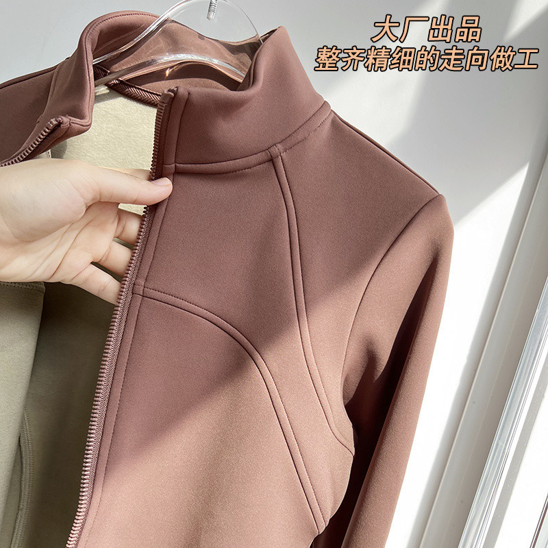 본인에게 좋은 물건입니다. 추천 벨벳 방풍 스탠드 칼라 요가 재킷, 따뜻하고 슬림한 스포츠 긴팔 가을과 겨울 피트니스 의류