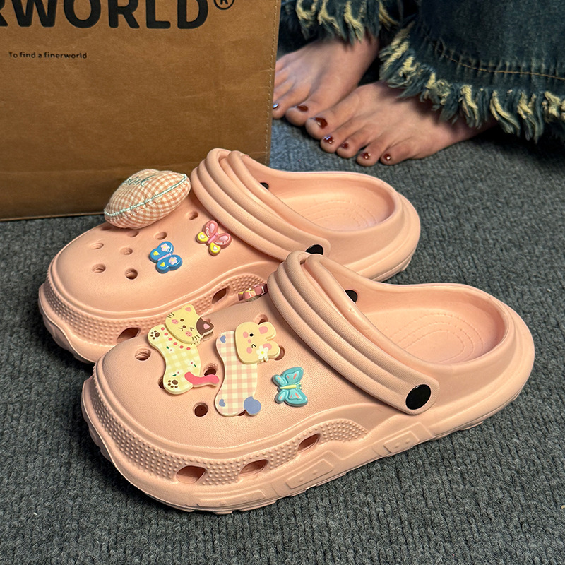 Croc Shoes Women's Outer Wear Thick-Soled 2025 New Eva Anti-Slip and Deodorant Beach Sandals and Slippers Heightening Summer Slippers