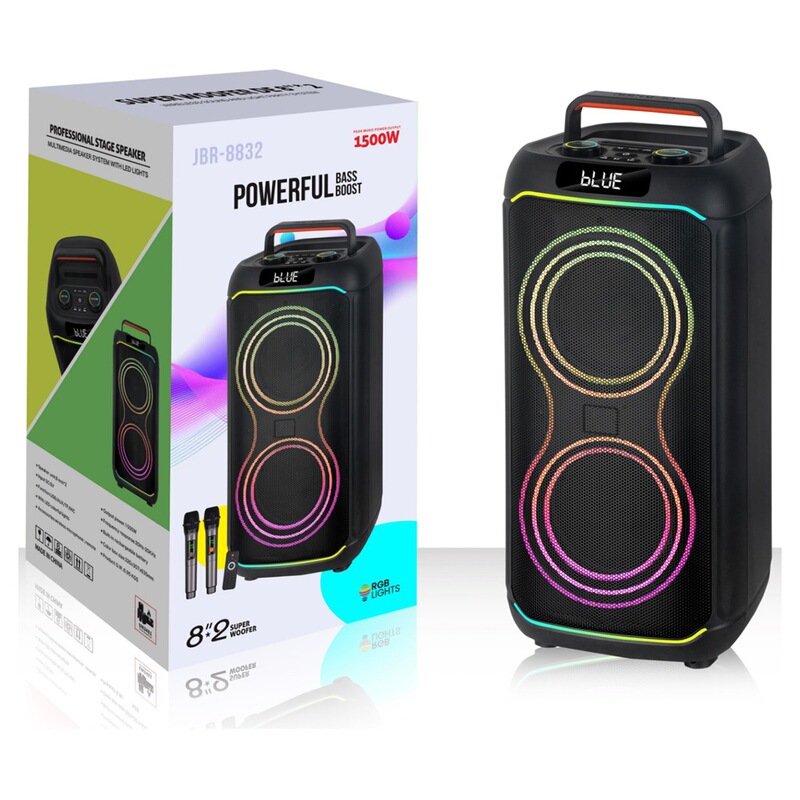 Baab New Product 2*8inch Wireless Microphone Karaoke Speaker Trolley Box Bluetooth Dj Outdoor Party Speaker