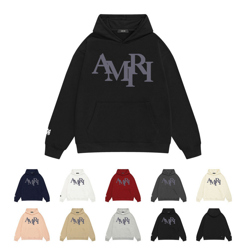 Cross-Border Supply of European and American Trendy Brand Amiri Hooded Sweatshirt with Classic Letter Logo Print, Made of 320g Cotton