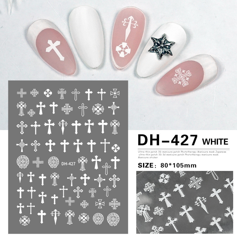 Vintage Nail Art Stickers Cross Croheart Nail Art Translucent Flower Hinge Stickers Nail Art Accessories