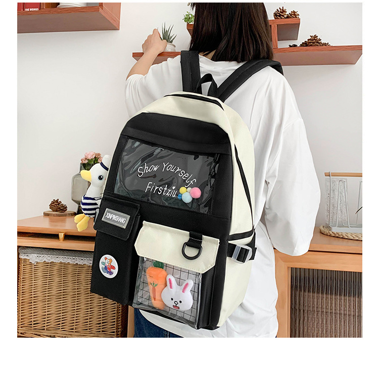 FourPiece Primary School Student Schoolbag New Ins Style Korean College Junior and Middle School Students Large Capacity Canvas Backpackpicture6