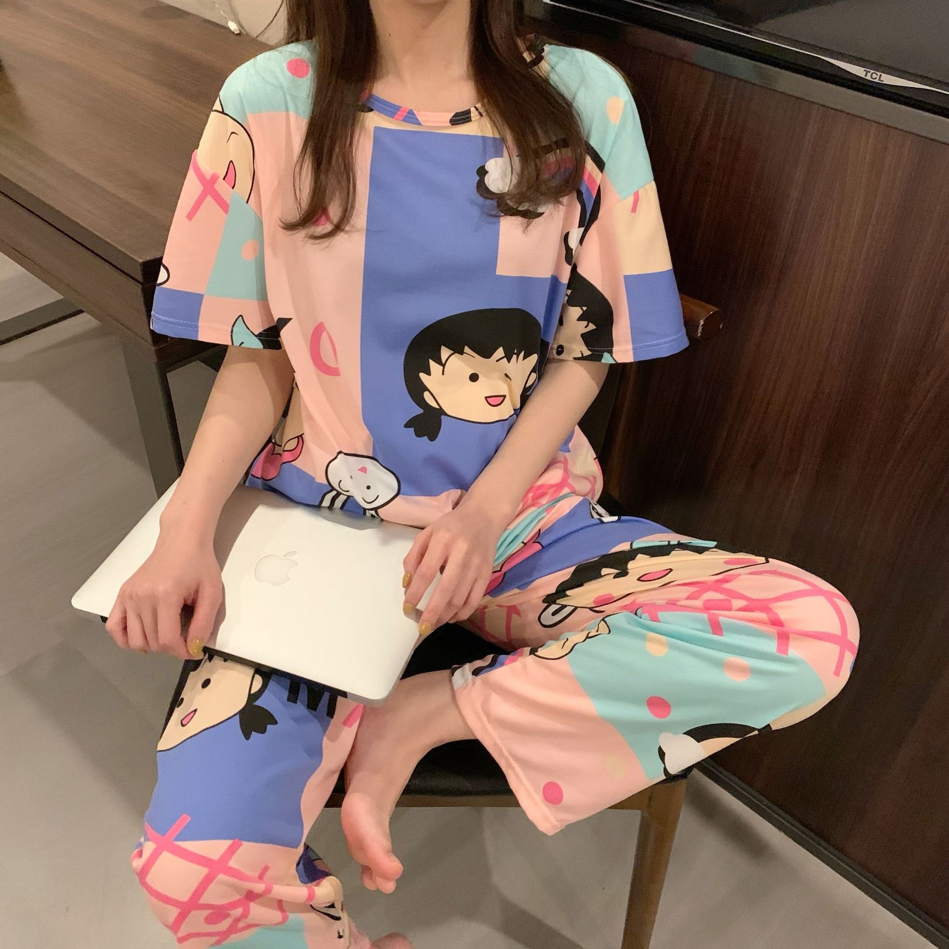 Pijamas pantalones de manga corta traje de dos piezas estudiante estilo coreano dibujos animados mujeres jóvenes delgadas primavera y otoño verano nueva ropa para el hogar