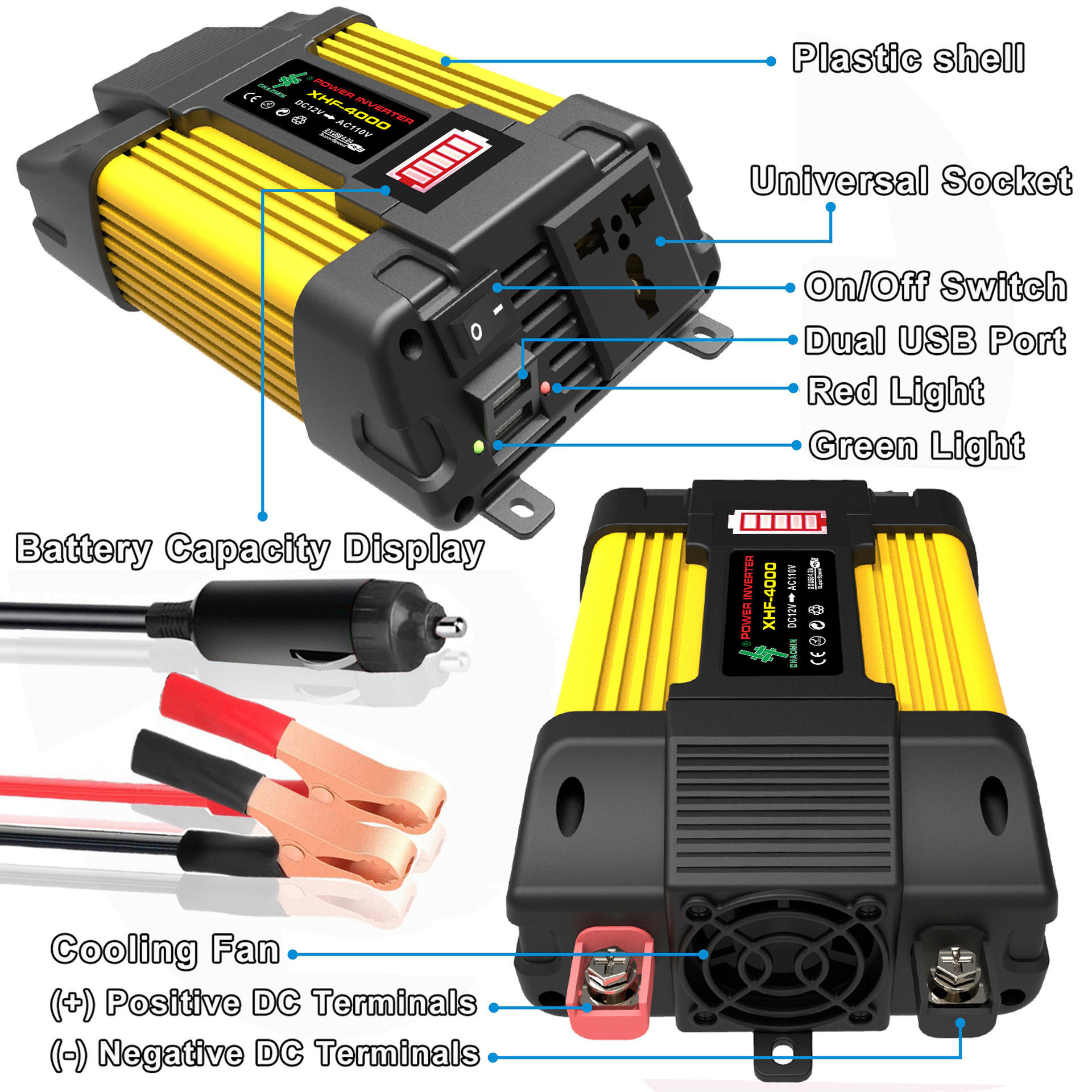 实力工厂车载逆变器 4000W 6000W 12V转220V 110V power inverter