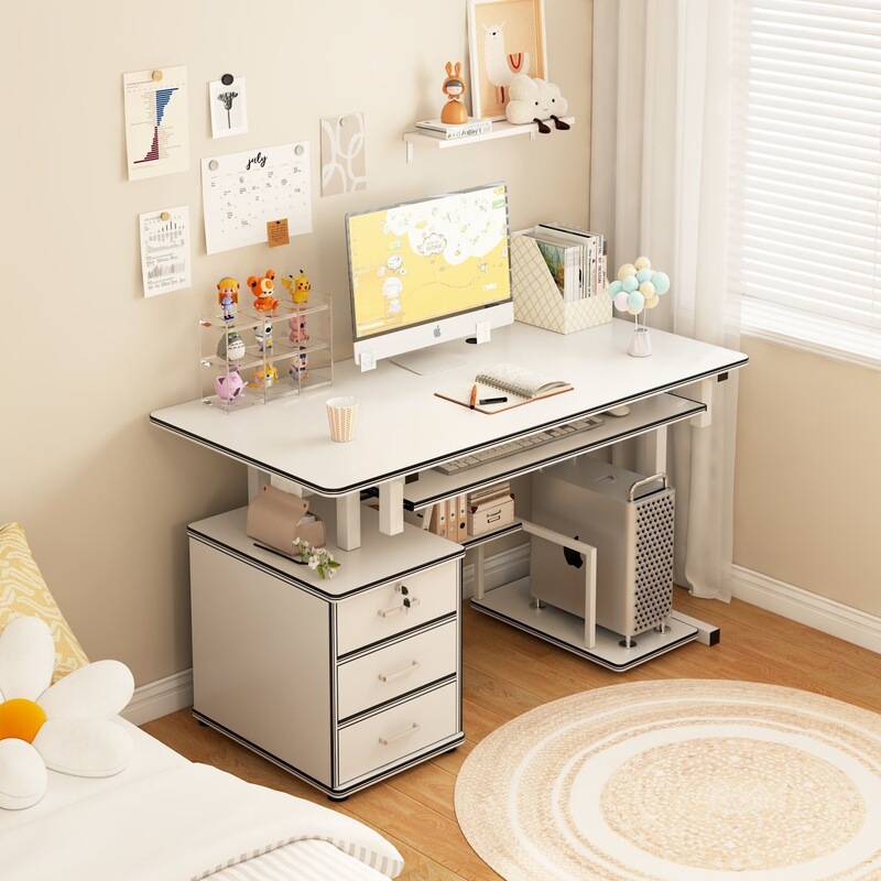 Simple One-Piece Tempered Glass Computer Desk, Computer Desktop, Home Bedroom, Modern Simple Writing Desk, Desk
