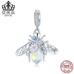 艾芙樂原創S925純銀七彩蜜蜂吊墜手鍊鍍白金鋯石水晶滴油昆蟲墜子