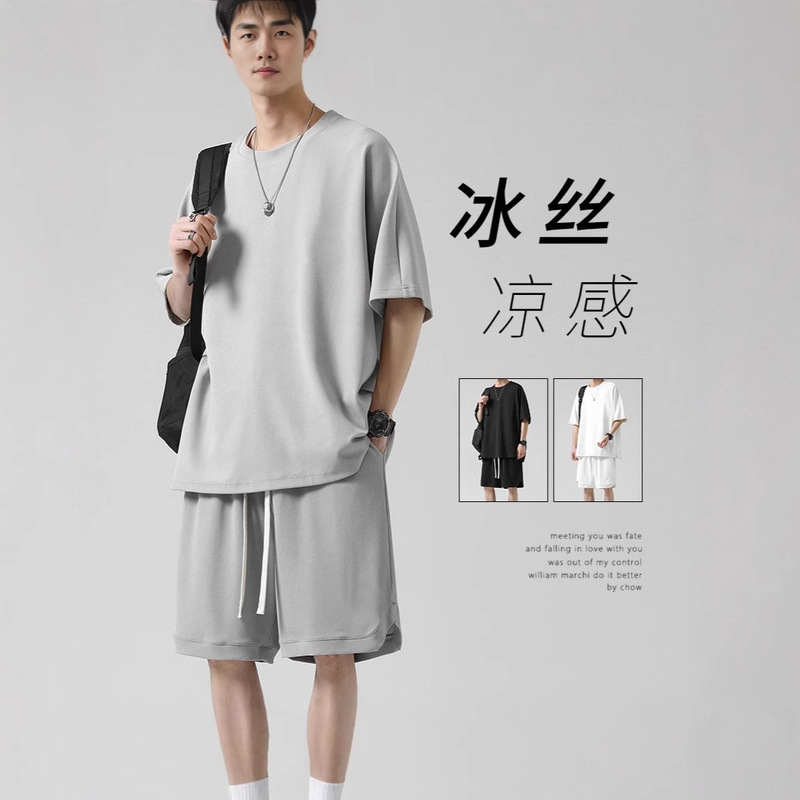 plus size 8XL 150.00kg can wear solid color summer thin running sports short sleeve shorts basketball boys casual suit