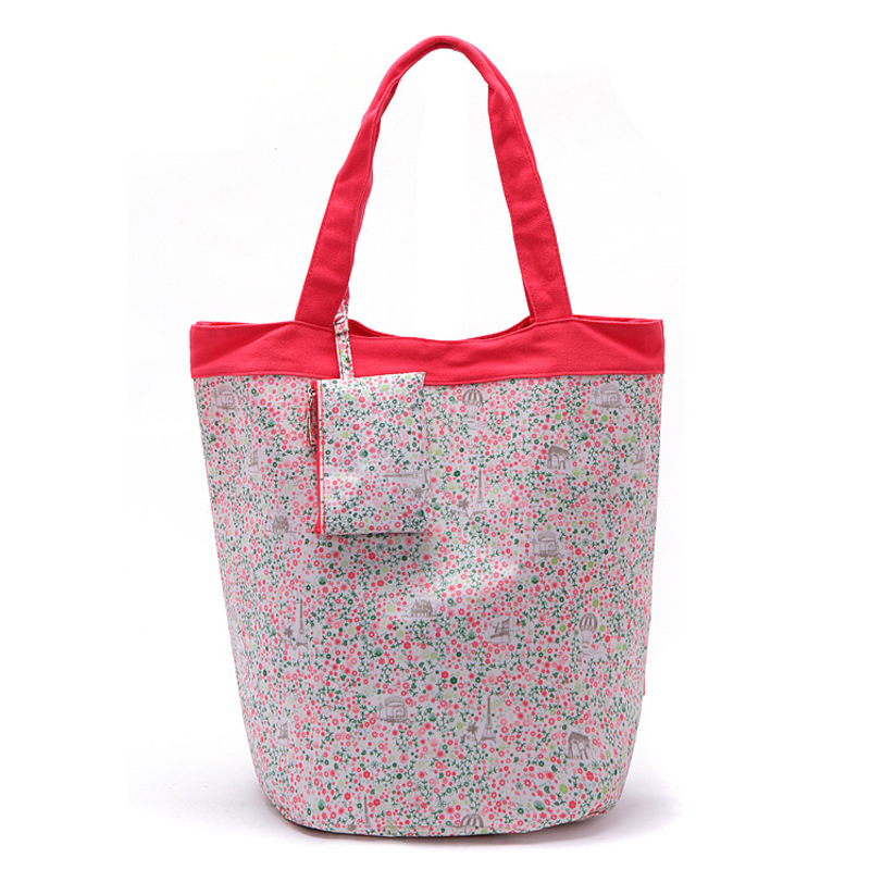 日系折叠购物袋碎花纯棉帆布单肩包日常出街大容量便携购物包