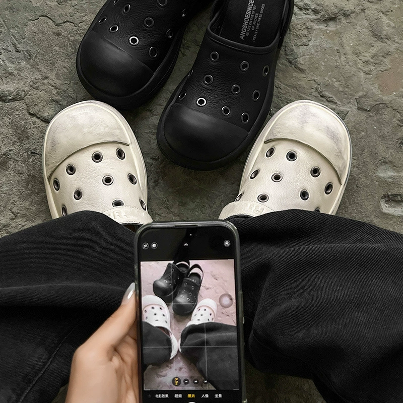 Breathable casual footwear for men and women platform, slippers, genuine leather
