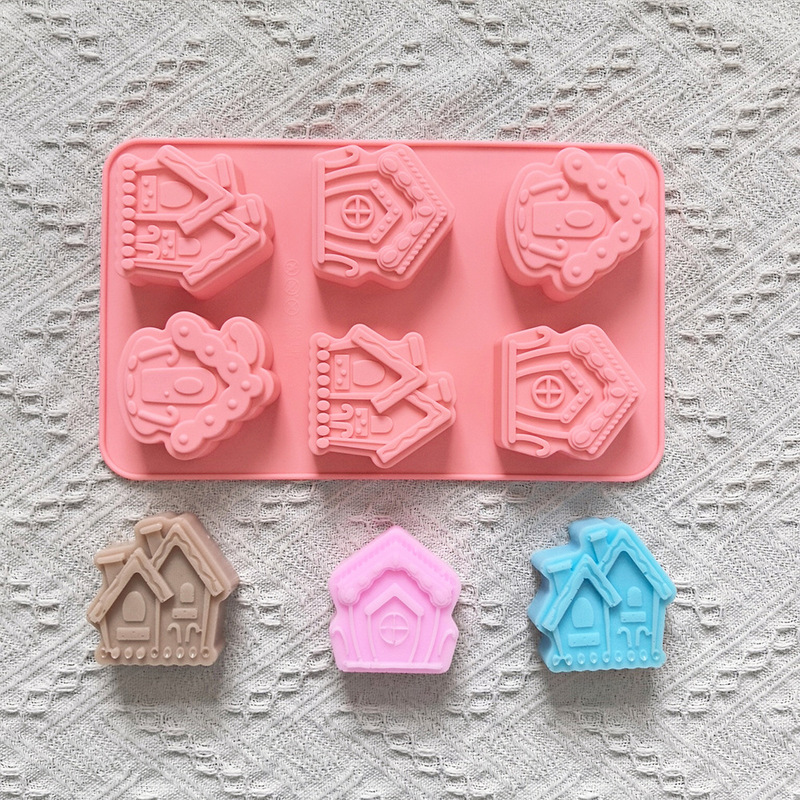 6-Connected House Cake Silicone Mold Handmade Soap 3D Rice Cake Baking Bread Baking Pan 848
