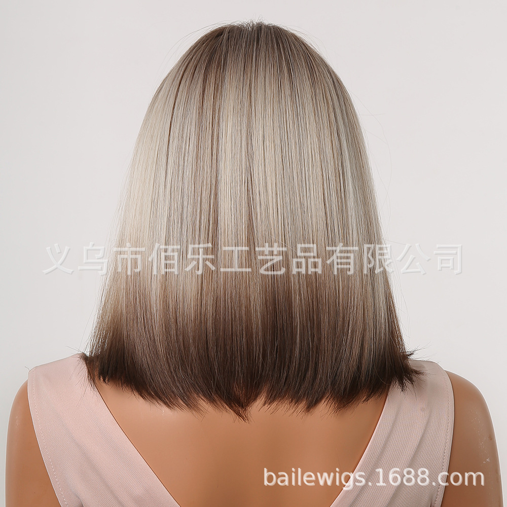 Bo Bo pelucca de cabeza mujer cubierta de cabello corto cabello recto marrón teñido gradualmente Xu Chang falso inventario al por mayor cabello