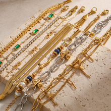 杰鼎欧美不锈钢锆石珍珠手链高级感小众金属链条钛钢手饰跨境饰品