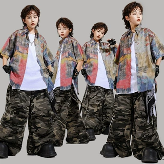 街舞儿童潮服嘻哈宽松男童套装酷帅女童多巴胺衬衫hiphop少儿演出