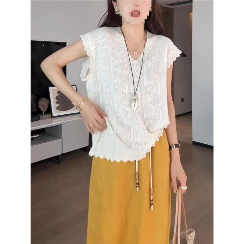 Áo thun nữ cổ V ngắn tay dệt kim Jacquemard phong cách Pháp, form rộng suông che khuyết điểm — 965 # Khí chất đen [chất lượng cao] Nhẹ và thoáng khí, 965 # ánh trăng trắng [chất lượng cao] rộng rãi gầy chi tiết 7