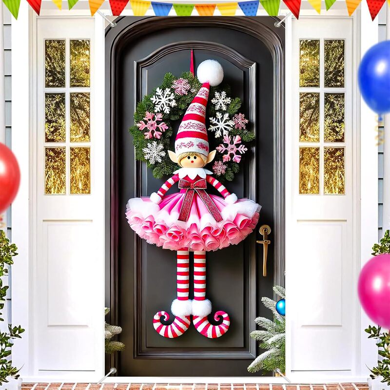 Qzb Cross-Border Amazon Christmas Door Curtain Door Cover Holiday Party Christmas Atmosphere Decoration Flag Background Hanging Cloth