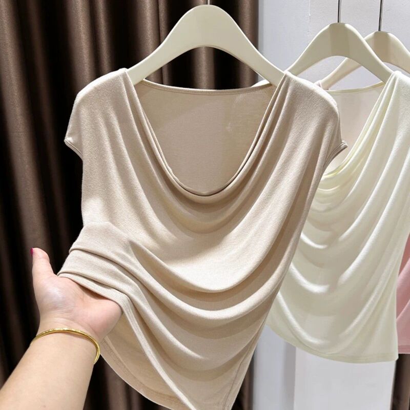 Super elastic skin-fitting sleeveless T-shirt for women, 2026 summer new style, pure and sexy, with a plunging neckline, slim-fitting inner top Super elastic skin-fitting sleeveless T-shirt for women, 2026 summer new style, pure and sexy, with a plunging neckline, slim-fitting inner top