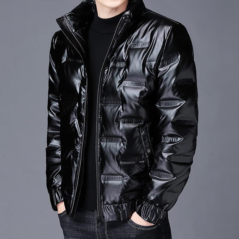 Abrigo de algodón de plumas de los hombres invierno 2023 nueva moda corto espesado brillante guapo cálido grueso abrigo de los hombres