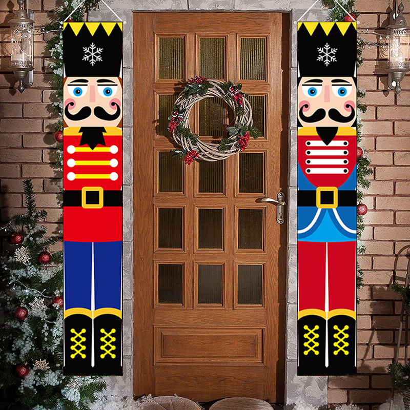 圣诞节胡桃夹子士兵对联节日气氛装饰门帘门廊挂旗户外旗帜