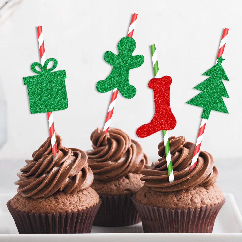 Nuevos productos transfronterizos suministros de decoración de Navidad fiesta pajita tarjeta de inserción de pan de jengibre calcetines de hombre pajita decoración de complementos