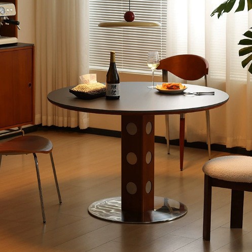 Middle Ancient Round Table Retro Metal Leg Round Table Nordic Bauhaus Solid Wood Rock Plate Dining Table