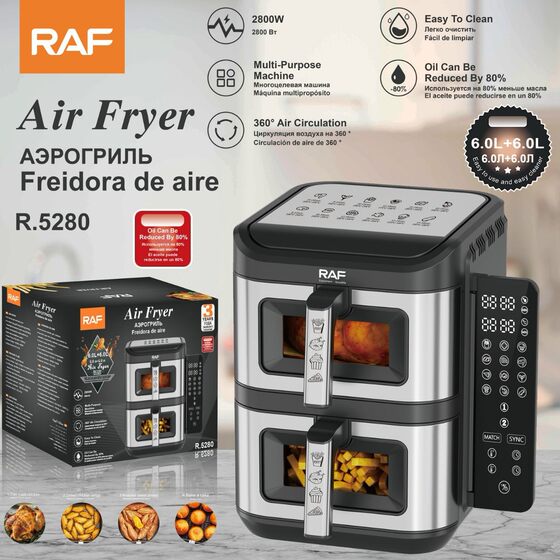 Raf European Standard Double-Layer Air Electric Fryer 6L+6L Large-Capacity Pot Household Multi-Functional Intelligent Oil-Free and Smoke-Free Electric Fryer