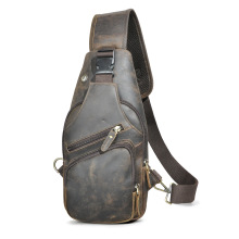 头层疯马皮牛皮牛皮 男士复古户外多用途8寸手机胸包斜挎包XB8015