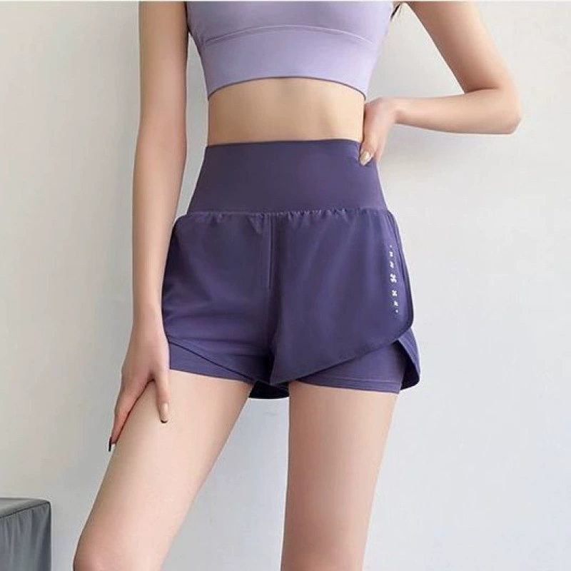 Спортивные шорты, штаны, комплект, двойной защитный Underwear для йоги, для бега, высокая талия