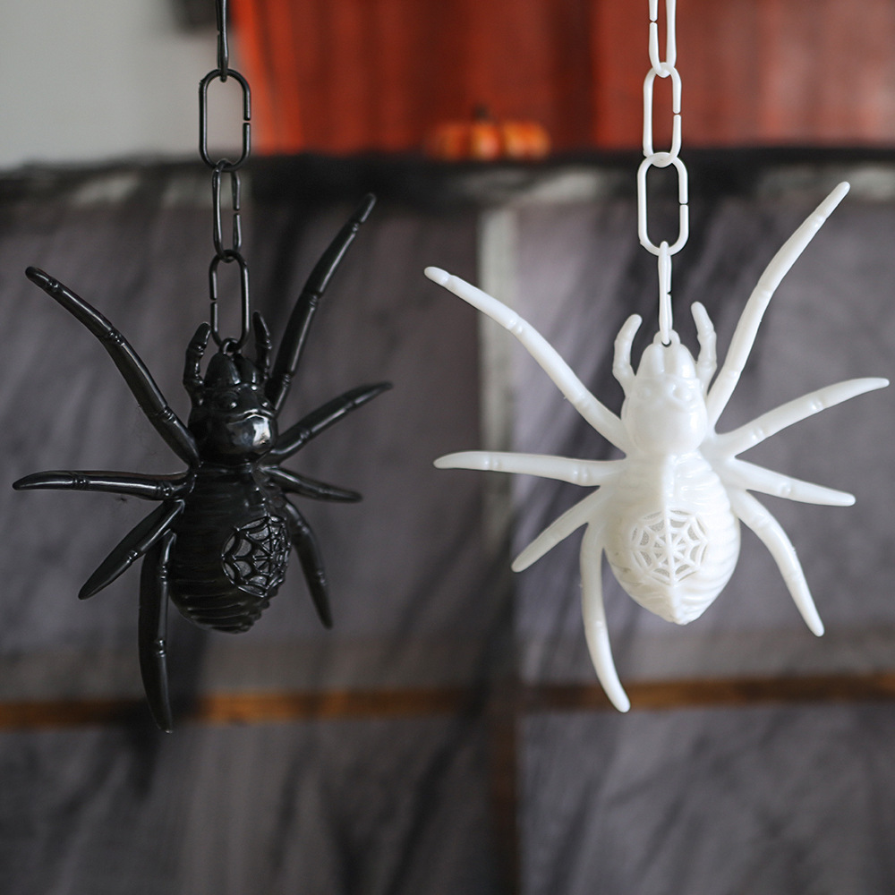 Decoración de Halloween de la atmósfera de la araña diseño props de simulación de plástico negro araña led luminoso araña colgante transfronterizo