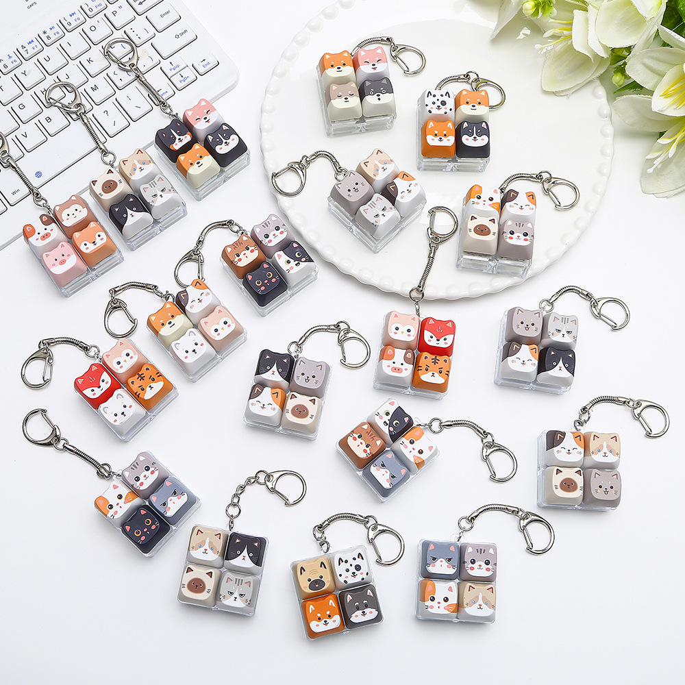 Cross-border keyboard, square keycap stress-relief toy, keychain, cat-themed keycap, popular keycap, fan accessory