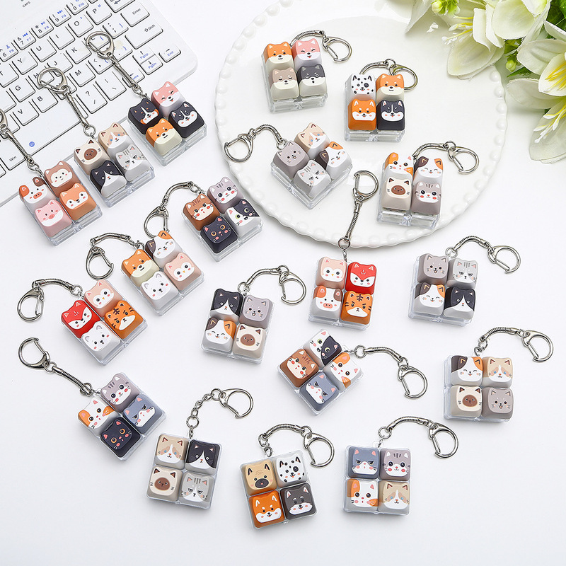 Cross-border keyboard, square keycap stress-relief toy, keychain, cat-themed keycap, popular keycap, fan accessory
