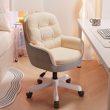 椅子久坐卧室化妆椅书房学生书桌椅学习办公转椅人体工学米白色