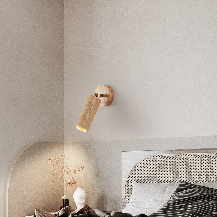Pasillo lámpara de pared escalera de viento Huangyuan madera cabecera agujero residencial diseño silencioso simple torre de madera pared de piedra diseñador de lámpara de pared