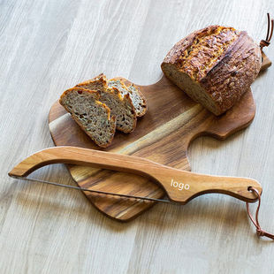 Simple baker wooden bread bow knife stainless steel serrated bread knife with multifunctional bow wooden handle