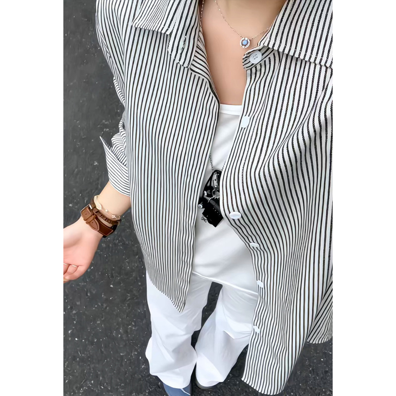Camicia a maniche lunghe a righe stile retrò americano da uomo, nuova camicia casual ampia di tendenza per primavera e autunno, top hip-hop_voghion.com