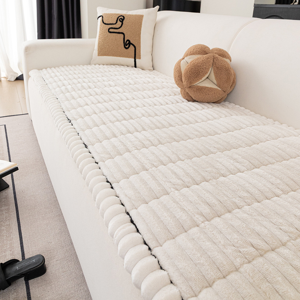 Nordic Style Striped Flannel Sofa Cover Non Slip Plush Fabric_voghion.com